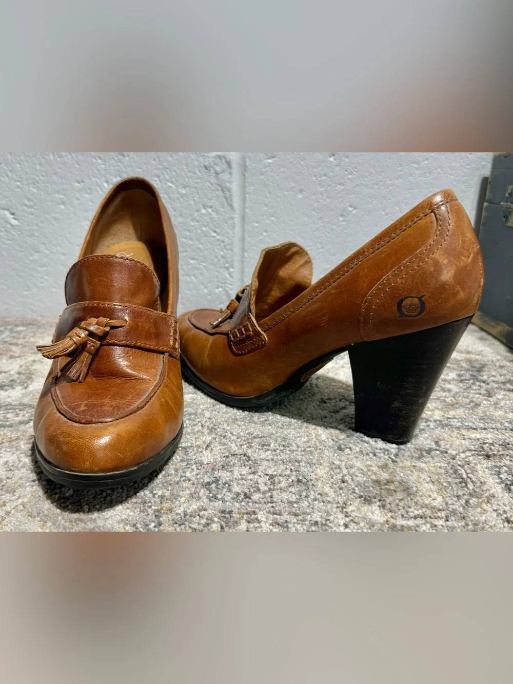 Born Cognac Leather Tassel Heels